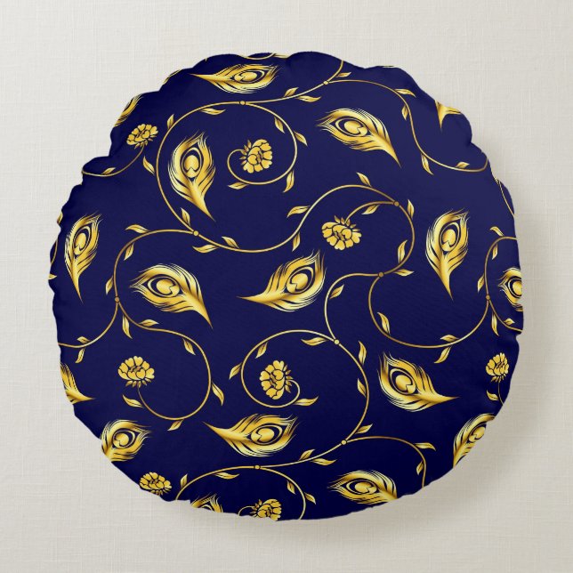 Peacock Sari Pattern Round Cushion (Front)