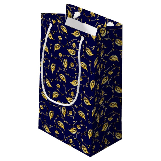 Peacock Sari Pattern Small Gift Bag (Back Angled)