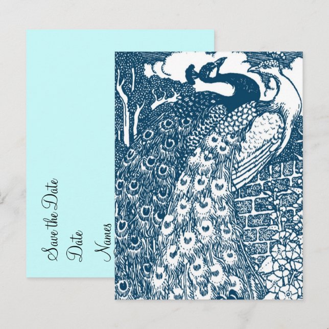 Peacock Save the Date Announcement Postcard (Front/Back)