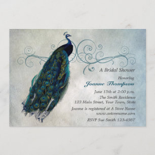 Peacock Scroll Bridal Shower Invitation