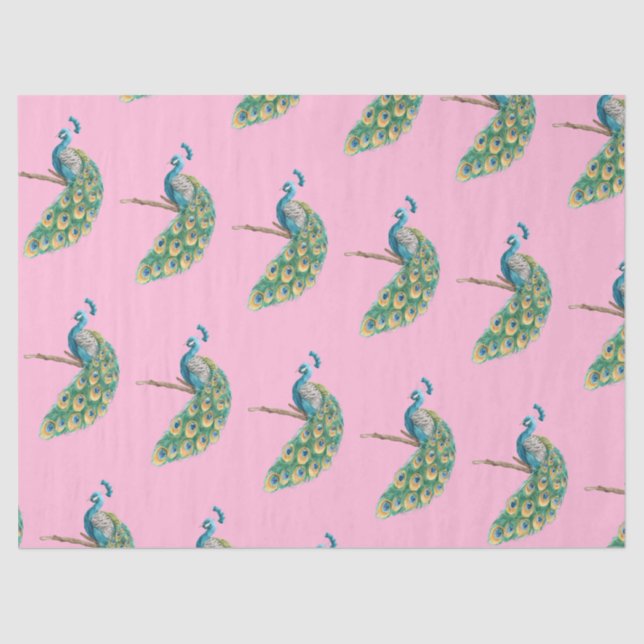 Peacock Series Design  3 Pink Tissue Paper (Front)
