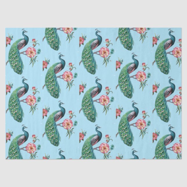 Peacock Series Design  4 Blue Tissue Paper (Front)