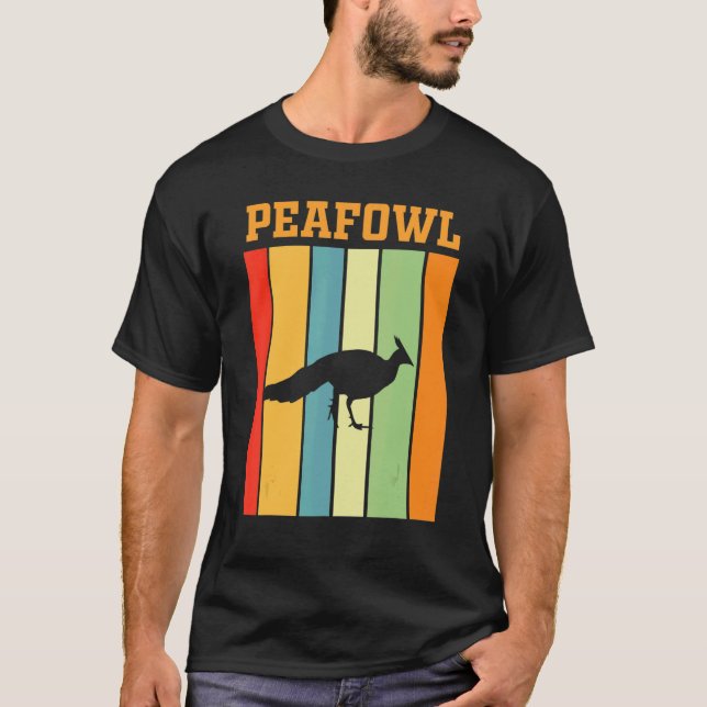 Peacock Shadow Silhouette In Retro Colours T-Shirt (Front)