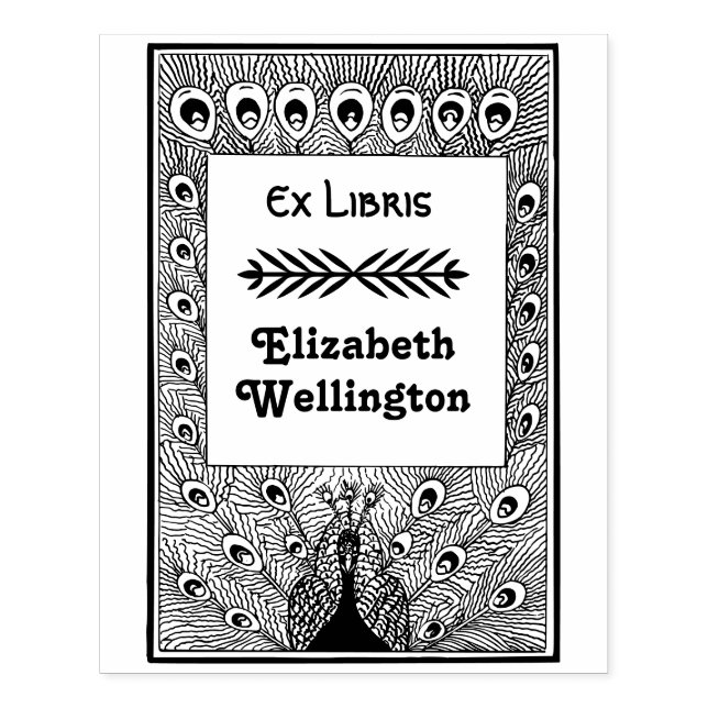 Peacock Showing Off Feathers #3 Ex Libris Book Rubber Stamp (Imprint)