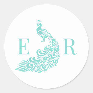 Peacock Silhouette #4 Couple 2 Initial Monogram W0 Classic Round Sticker