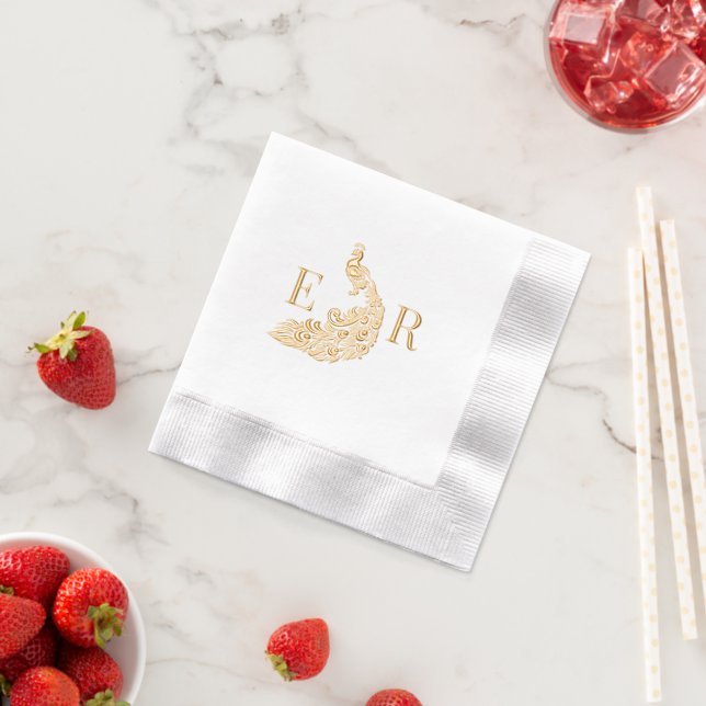 Peacock Silhouette #4 Couple 2 Initial Monogram W0 Foil Napkins (Insitu (Strawberry))