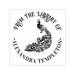 Peacock Silhouette #4 “From the Library of” Name  Self-inking Stamp