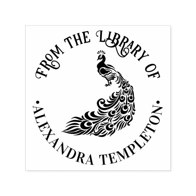 Peacock Silhouette #4 “From the Library of” Name  Self-inking Stamp (Design)