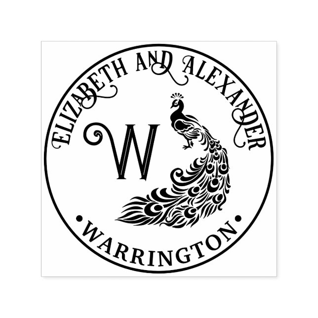 Peacock Silhouette #4F Couple Name Single Initial  Self-inking Stamp (Design)