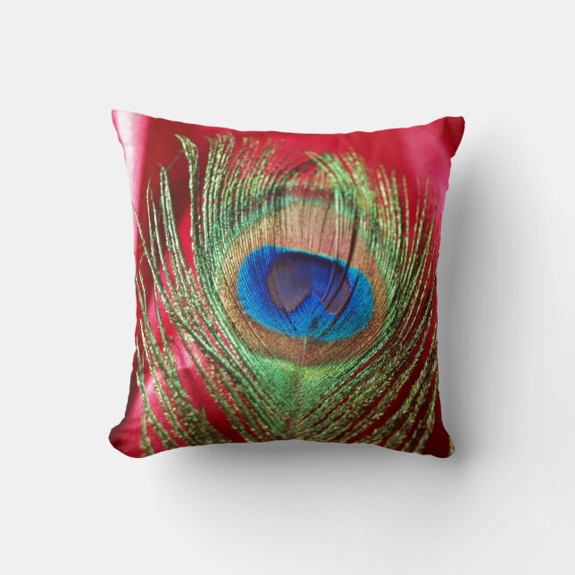 Peacock Silky Red Still Life Cushion (Front)