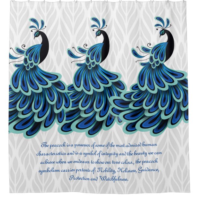 Peacock/Silver Design Shower Curtain (Front)