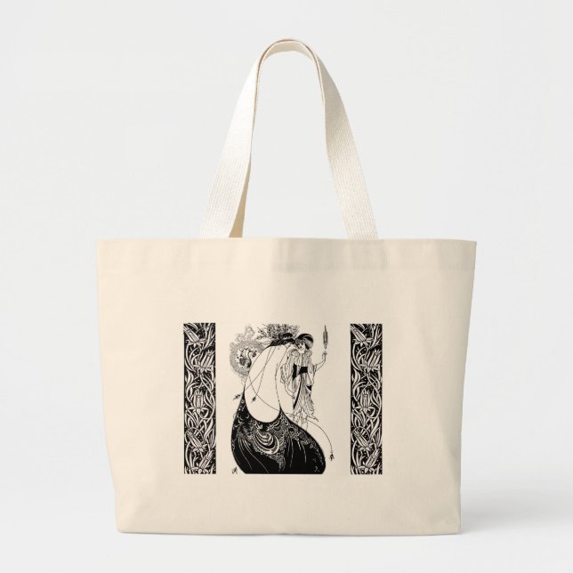 Peacock Skirt Beardsley Art Nouveau Large Tote Bag (Front)