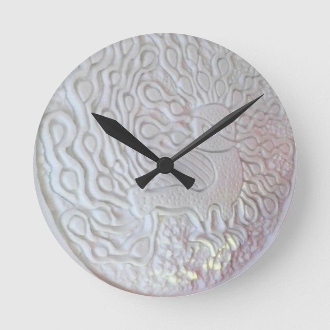 Peacock Snow Sculpture, Hotel de Glace, Quebec Round Clock (Front)