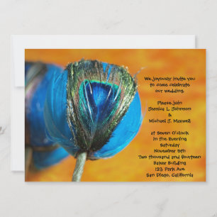 Peacock Spheres with Orange Wedding Invitation