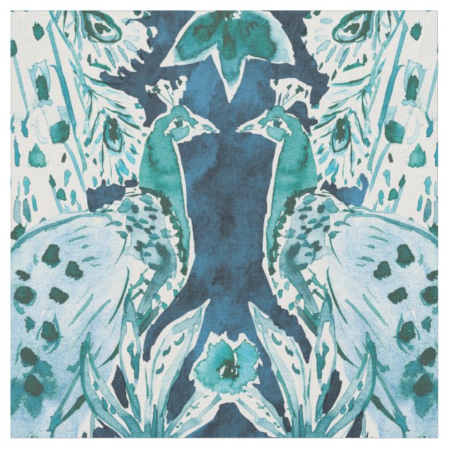 PEACOCK SPLENDOR Indigo Print Fabric (Close Up)