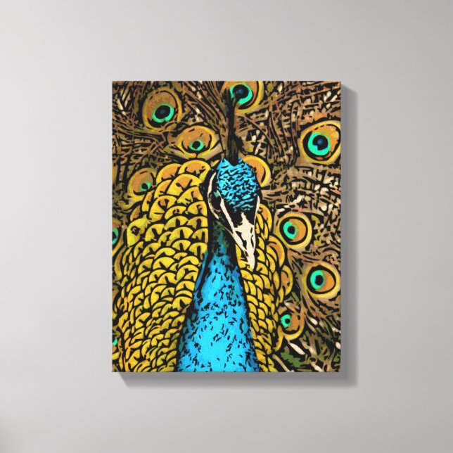 Peacock Splendour Illustration Canvas Print (Front)