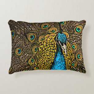 Peacock Splendour Illustration Decorative Cushion