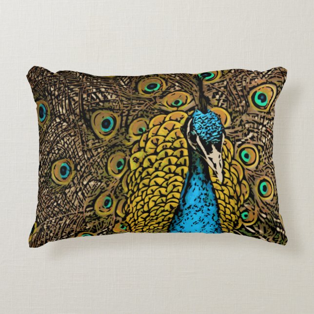 Peacock Splendour Illustration Decorative Cushion (Front)