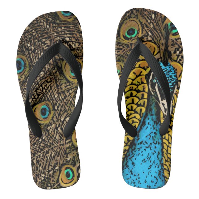 Peacock Splendour Illustration Flip Flops (Footbed)