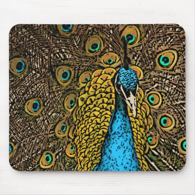Peacock Splendour Illustration Mouse Mat (Front)
