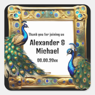 Peacock square luxury border art nouveau chic  sticker