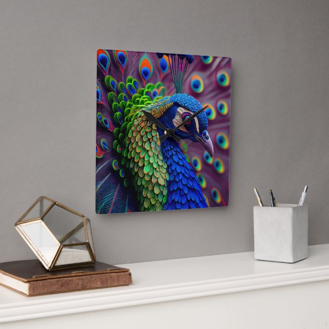 Peacock Square Wall Clock (Office)