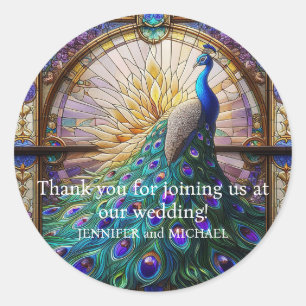 Peacock Stained Glass Thank You Wedding Stickers