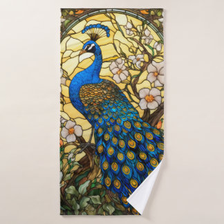 Peacock Stained Glass Window Design Bath Towel Set