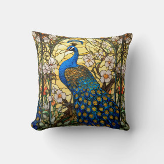 Peacock Stained Glass Window Design Cushion