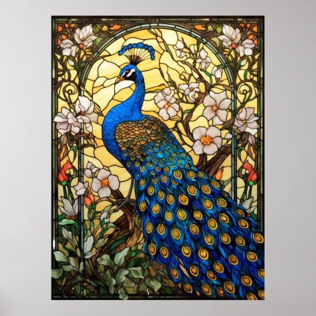 Peacock Stained Glass Window Design Poster (Front)