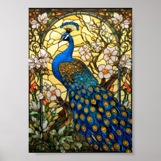 Peacock Stained Glass Window Design Poster