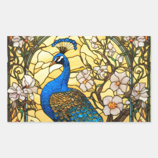 Peacock Stained Glass Window Design Rectangular Sticker