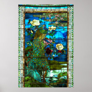 Peacock stained glass window poster