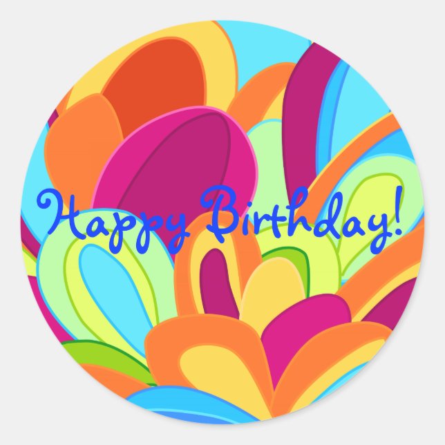 Peacock Stickers- Happy Birthday Classic Round Sticker (Front)