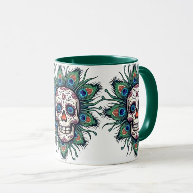 Peacock Sugar Skull Mug (Front Right)