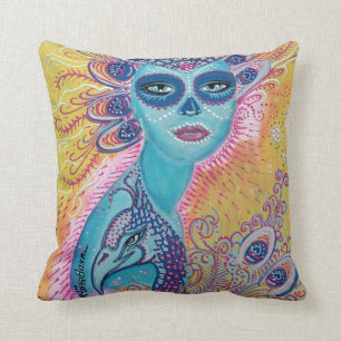 Peacock Sugar Skull Pillow