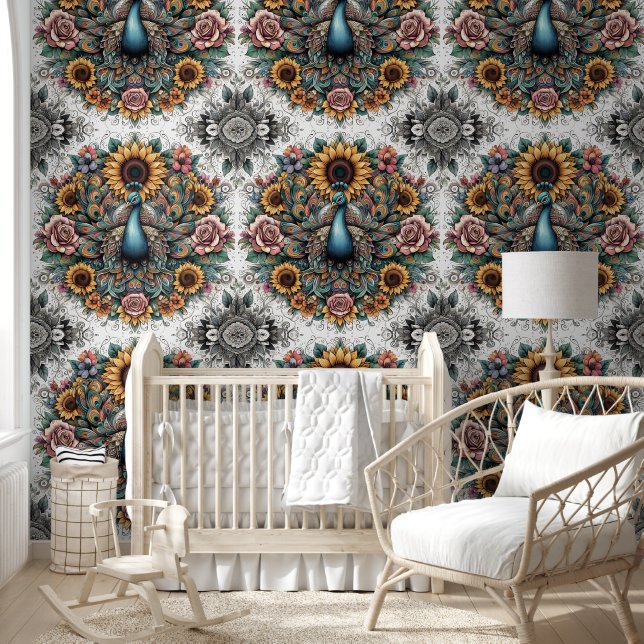 Peacock & Sunflower Mandala Dream Wallpaper (Kids)