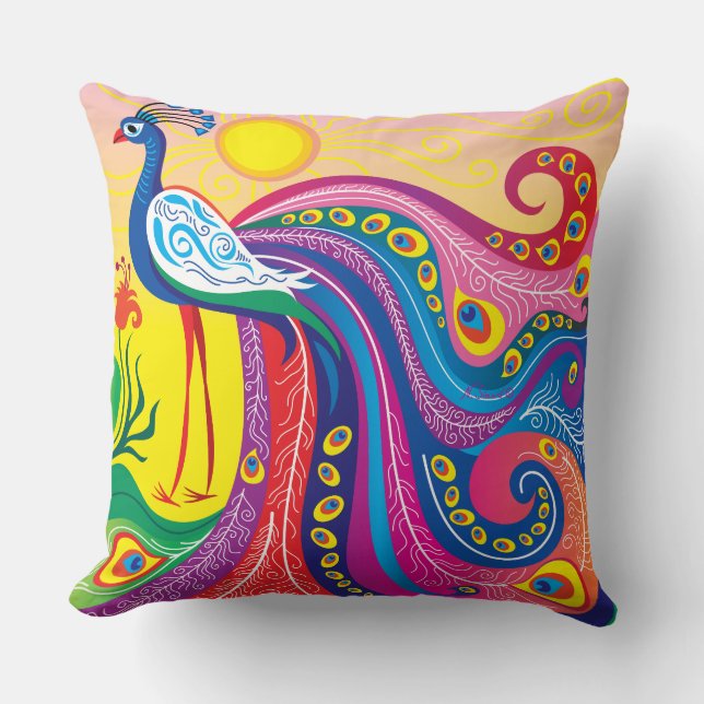 Peacock Sunrise Cushion (Front)