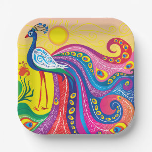 Peacock Sunrise Paper Plate