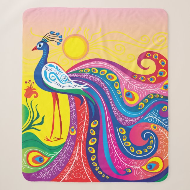 Peacock Sunrise Sherpa Blanket (Front)