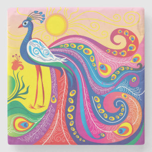 Peacock Sunrise Stone Coaster