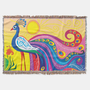 Peacock Sunrise Throw Blanket