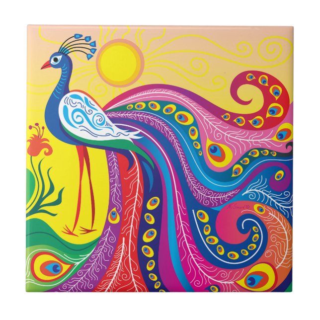 Peacock Sunrise Tile (Front)