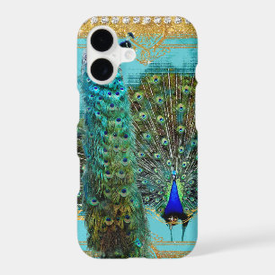 Peacock Tail Feathers Gold Glitter Baroque Jewel