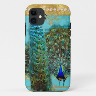 Peacock Tail Feathers Gold Glitter Baroque Jewel iPhone 11 Case
