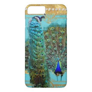 Peacock Tail Feathers Gold Glitter Baroque Jewel iPhone 8 Plus/7 Plus Case