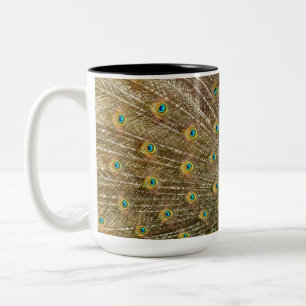 Peacock Tail Feathers Two-Tone Coffee Mug