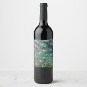 Peacock tail feathers wine label