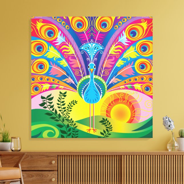 Peacock Tail Radiance Canvas Print (Insitu(LivingRoom))