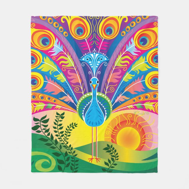 Peacock Tail Radiance Fleece Blanket (Front)